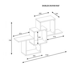 the drawing shows three shelves with measurements for each shelf and one is in different positions