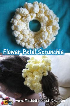 crochet flower petal scrunchie for hair