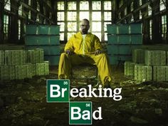 the breaking bad poster is shown in black and white, with an image of a man sitting