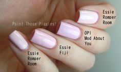 Essie Pink Shades, Light Pink Nails Opi, Essie Pastel Colors, Groovy Makeup, Opi Light Pink Nail Polish Gel, Essie Fiji Nail Polish, Essie Pink, Essie Nail Polish Light Pink