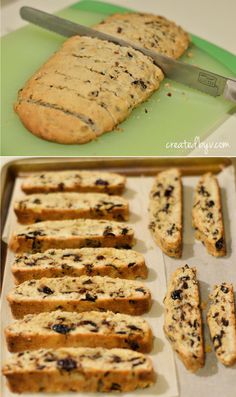 two pictures showing the process of making bread with blueberries and raisins on it