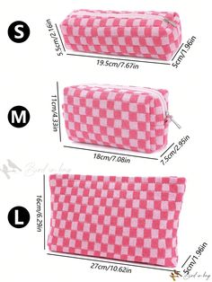 Bird in Bag - Checkered Makeup Bag Set - Includes 1/3 Pcs, Knitted Small Cosmetic Bags for Women, Travel-friendly Makeup Pouches with Zipper Closure - Perfect Toiletry Organizer for Cute Aesthetic Girls - Ideal for Makeup Brushes and Plaid-themed Storage Solution Pink Square Pouch For Daily Use, Pink Rectangular Pouch With Large Capacity, Large Capacity Rectangular Pink Pouch, Checkered Makeup Bag, Checkered Makeup, Makeup Bag Set, Makeup Pouches, Ideal Makeup, Lightweight Luggage