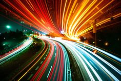 long exposure photograph of city lights at night