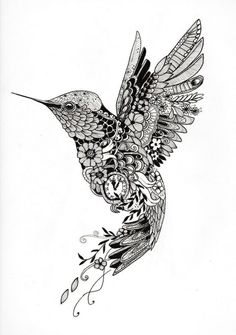 a black and white drawing of a hummingbird