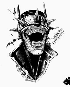 a black and white drawing of a person wearing a helmet with spikes on it's head