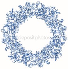 blue floral wreath on white background