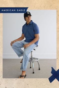 Super soft cotton jersey/Collared neck/Two-button placket/Small embroidered eagle on chest/This shirt is Real Good: Made with the planet in mind & a promise to continue to do better. White Jeans Men, Athletic Fit Jeans, Dream Jeans, Jean Trends, Do Better, Loose Jeans, Medium Wash Jeans, Women Denim Jeans, Shoes With Jeans