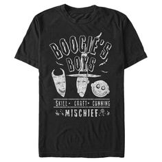 a black t - shirt that says boogie's boys with two slots on it