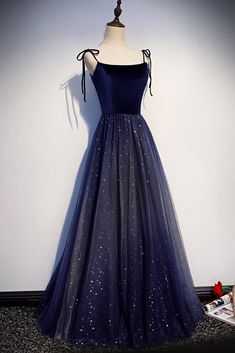 Party Dress Blue, Tulle Straps, Velvet Party Dress, Blue Party Dress, Blue Tulle, Pretty Prom Dresses