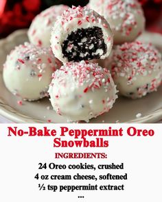 no bake peppermint oreo snowballs on a plate