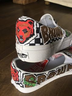 Design your own custom Vans or Converse with any college! Meerkat Vans, White Custom Logo Sneakers For Streetwear, Sporty Custom Sneakers With Artwork, College Shoes, Homecoming Spirit, Brown University, Paint Projects, Custom Vans, Custom Hand Painted