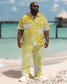 This set of shirts features Hawaiian tropical elements, coconut trees, tung palm leaves, turtleback leaves, etc., simple stripes, tie-dye, and gradient geometric patterns, which are versatile and fashionable. The shirts are usually designed with a lapel collar, which can be worn with a tie or open collar depending on personal preference. The cuffs of the shirt are usually buttoned and can be adjusted as needed. Casual suit: Casual men's short-sleeved shirt suit focuses more on comfort and leisur Tropical Printed Sets For Summer, Printed Relaxed Fit Vacation Sets, Printed Relaxed Fit Sets For Vacation, Printed Relaxed Sets For Vacation, Printed Relax Fit Sets For Vacation, Summer Beach Sets With Graphic Print, Printed Relaxed Fit Beach Sets, Relaxed Fit Printed Beach Sets, Casual Printed Sets For Beach Season