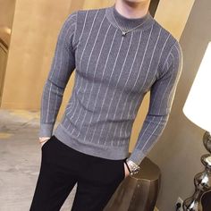 Casual Turtleneck, Solid Color Sweater, Tight Sweater, Slim Sweater, Solid Sweaters, Korean Casual, Boutique Fashion, Casual Stripes, Mens Winter Fashion