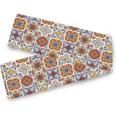 an orange and blue patterned tie on a white background with the image of a flower pattern