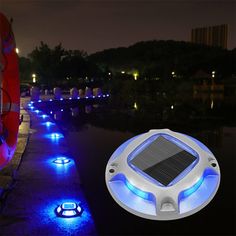 there are many lights that can be seen in the water at night time, including solar panels