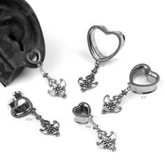 Heart Eyelets with Hanging Flower Pendant Stretched Lobes Aesthetic, Adjustable Internally Threaded Surgical Steel Body Jewelry, Plug Earrings Gauges, Tongue Piercing Jewelry, Temptation Island, Cosas Aesthetic, Stretched Lobes, Cool Piercings, Plug Earrings