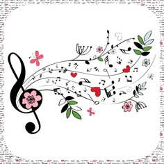 music notes with flowers and hearts on them