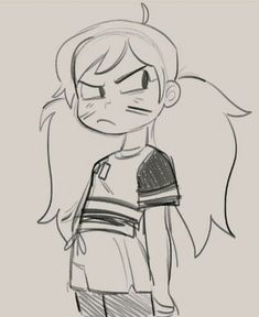 a drawing of a girl with long hair and an angry look on her face, standing in