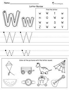 the letter w worksheet with pictures and words to help kids learn how to write