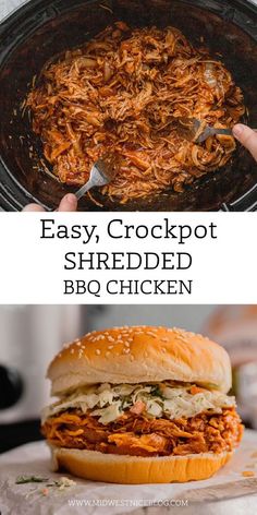 the crockpot shredded bbq chicken is ready to be cooked