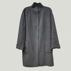 The Row Style Luxurious Wool Coat. Soft And Warm Knee Length Snap Front Closure 2 Patch Pocket Mandarin Collar Long Sleeve 90% Wool, 10% Nylon Size M Charcoal Gray Elegant Gray Double-breasted Wool Coat, Gray Single-breasted Long Wool Coat, Dark Wash Single-breasted Cotton Outerwear, Wool Single-breasted Outerwear With Fold-down Collar, Gray Wool Single-breasted Outerwear, Eileen Fisher, Mandarin Collar, Wool Coat, Charcoal Grey