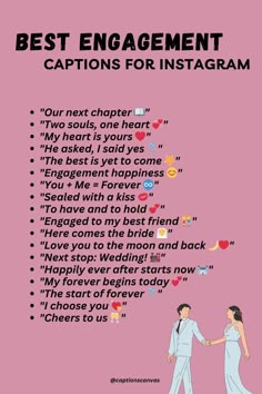 two people holding hands with the words best engagement captions for instagram on them