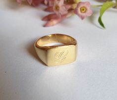 Gold signet ring, signet ring women, gold pinky ring, pinky ring women, rectangle signet ring This gold signet ring is just the perfect, classic pinky ring for women. The gold pinky ring is square and minimalist and simply right for your finger. The signet ring was handmade from start to finish by carving in wax, and later casted in different metals. The pinky ring is available both in 14k, nickel free, gold plating over brass or sterling silver base. I also offer this ring in 14k solid gold yel Classic Rectangular Signet Ring With Initials, Rectangular 14k Gold Signet Ring Gift, Personalized Signet Ring For Wedding, Minimalist Hallmarked Rectangular Signet Ring, Minimalist Rectangular Hallmarked Signet Ring, Yellow Gold Rectangular Engraved Promise Ring, Yellow Gold Engraved Rectangular Ring, Rectangular Yellow Gold Engraved Promise Ring, Engraved Rectangular Yellow Gold Promise Ring