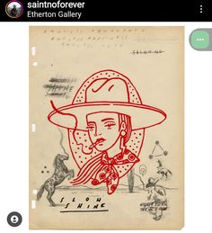 a drawing of a woman wearing a cowboy hat