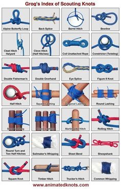 an image of various types of ropes and knotts in different colors, sizes and shapes