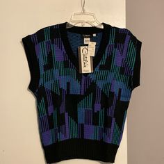 Vintage Catalina Women’s Vneck Sweater Vest Size M Black/Purple/Teal Nwt 18” Pit To Pit 21 1/2” L Sweaters Vintage, Purple Teal, Sweater Vest, Vneck Sweater, Sweaters For Women, V Neck, Purple, Women Shopping, Black