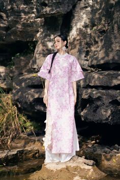 Chu Lam A-line Mandarin Neck Polycotton Floor Length Ao Dai | MEAN BLVD Elegant Floor-length Cotton Dress, Cotton Maxi Dress For Spring Wedding, Spring Cotton Maxi Dress For Weddings, Spring Wedding Cotton Maxi Dress, Elegant Long Cotton Dress, Fitted Long Cotton Maxi Dress, Spring Wedding Cotton Gown, Elegant Pink Cotton Maxi Dress, Fitted Floor-length Cotton Gown