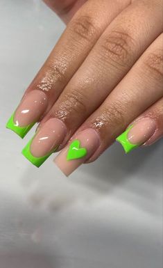 short lime green acrylic french tips Square 2023 Nails, Trendy Nails For Wedding Guest, Short Like Green Nails, French Tip With Green Design, Lime Green Nails Short Square, Like Green Acrylic Nails, Lime Green Nails Acrylics Design, Like Green Nails Short, Like Green Nails Art Designs