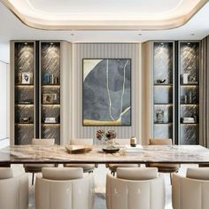 an elegant dining room with marble tables and chairs