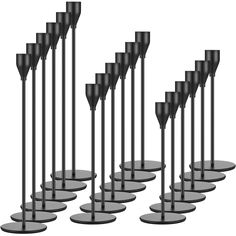 PRICES MAY VARY. Satisfy Your Using Demand: you will get set of 18 candlestick holders in 3 sizes, each size has 6 pieces (excluding candles); The quantity is enough to fully meet your party decoration needs, or you can use at home Trustworthy Quality for You: the metal candlestick holders are made of quality metal, they are not easily broken and warped; The round bases are heavy enough, so you don't have to worry about falling off from the weight of candles or the wind; In the evening, you can Black Bridal Shower Table, Candle Centerpieces Wedding Goth, Tall Candles Black, Wedding Decor Black, White Wedding Table Decor, Black And White Centerpieces, Gold Table Decorations, Black Centerpieces, Industrial Wedding Decor