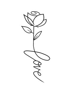 a rose with the word love written in cursive writing, on a white background