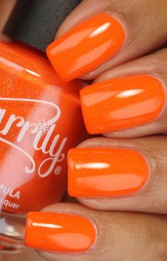 Starrily - Noble Neons - Vanadium (V) Nail Polish • Vivid bright orange neon nail polish with a subtle sparkling of micro holographic flecks• Opaque in 2-3 coats alone. To make it pop, wear 1-2 coats over a white nail polish• Dries semi-matte, must be used with a glossy topcoat• Glows under blacklight Description: Welcome to the world of Noble Neons, where science and style unite to create an electrifying experience. Vanadium (V) is the holographic twin of Neon (Ne). A beautiful bright vivid ora Flower Toe Nails, Classy Nail Art Ideas, Halloween Board, Opi Polish, Neon Nail Polish, Orange Nail Polish, Lipstick Nails, Nail Decor