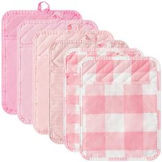 five pink and white checkered pot holders