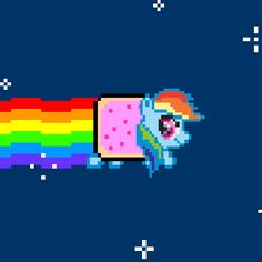 an old school computer game with a rainbow pony on it's side and stars in the background