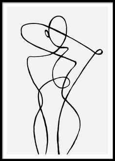 a black and white line drawing of a woman's body with one arm extended