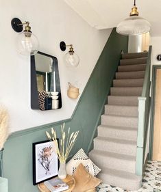 the stairs are painted in shades of green and white