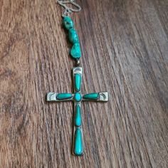 Vintage Robert Iule Zuni Sterling Silver Turquoise Cross Pendant. Son Of Horace Iule. 3 Turquoise Stones Above Cross. Comes On Chain. 5" Long Including The 3 Stones, 2" Wide. Turquoise Sterling Silver Cross Necklace, Handmade Turquoise Cross Necklace, Vintage Sterling Silver Turquoise Necklace, Nickel Free, Turquoise Sterling Silver Cross Pendant, Bohemian Turquoise Cross Necklace, Turquoise Cross Pendant, Vintage Sterling Silver Turquoise Necklace, Nickel-free, Turquoise Cross, Turquoise Stones