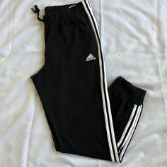 Brand New Woman Adidas 3 Stripes Pants In Black Size Xl Adidas Black Bottoms For Loungewear, Black Adidas Jogging Pants, Adidas Black Sports Bottoms, Women’s Sweatpants Adidas, Black Adidas Sports Pants, Black Adidas Sportswear Pants, Adidas Black Sportswear Sweatpants, Adidas Pants, Striped Pants