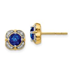 Precious Metal Type: 14k Yellow GoldWeight: 2 gmLength: 8 mmWidth: 8 mmDiamond Weight: 0.128 Ct.Gemstone Weight: 1 Ct. Jewelry Sapphire, Sapphire Birthstone, Fancy Earrings, Birthstone Earrings, Earrings Diamond, Yellow Earrings, Sapphire Pendant, Yellow Gold Setting, Birthstone Earring