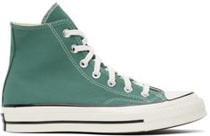 High-top canvas sneakers in green. · Rubber cap toe · Lace-up closure · Logo patch and eyelets at inner side · Cushioned Ortholite® footbed · Canvas lining · Rubberized logo patch at midsole · Treaded rubber sole · Contrast stitching in white Supplier color: Admiral elm/Egret/Black Casual Green Canvas Shoes, Retro Green High-top Sneakers With Rubber Sole, Green High-top Sneakers With Rubber Toe Cap, Green High-top Canvas Shoes With Rubber Sole, Vintage Green Sneakers With Vulcanized Sole, Green High-top Sneakers With Embroidered Logo, Green High-top Canvas Shoes For Streetwear, Green Sneakers With Embroidered Logo And Round Toe, Green Mid-top Canvas Shoes For Streetwear