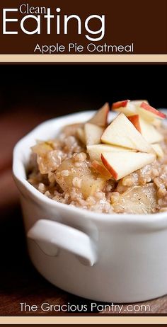 a white bowl filled with oatmeal topped with apples