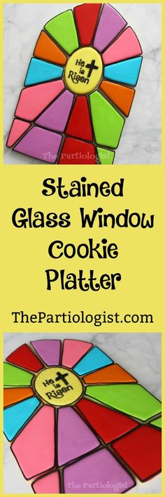 stained glass window cookie platter with the title