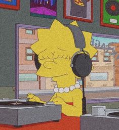 the simpsons is wearing headphones and listening to music