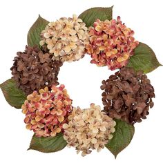 a wreath made out of flowers and leaves