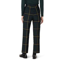 Green and black plaid cotton with yellow details (68% Polyester, 32% Cotton). Pants. Hidden front button fly closure. Side Pockets. 52" from shoulder to hemline. Imported. Fitted Tommy Hilfiger Bottoms For Fall, Tommy Hilfiger Fitted Bottoms For Fall, Plaid Cotton Pants For Work, Cotton Plaid Pants For Workwear, Tommy Hilfiger Trousers For Workwear, Plaid Workwear Bottoms With Belt Loops, Tommy Hilfiger Tapered Leg Work Pants, Tommy Hilfiger Workwear Bottoms With Welt Pockets, Tommy Hilfiger Straight Leg Pants For Work