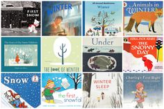 several children's books are shown in this collage with the words winter written on them